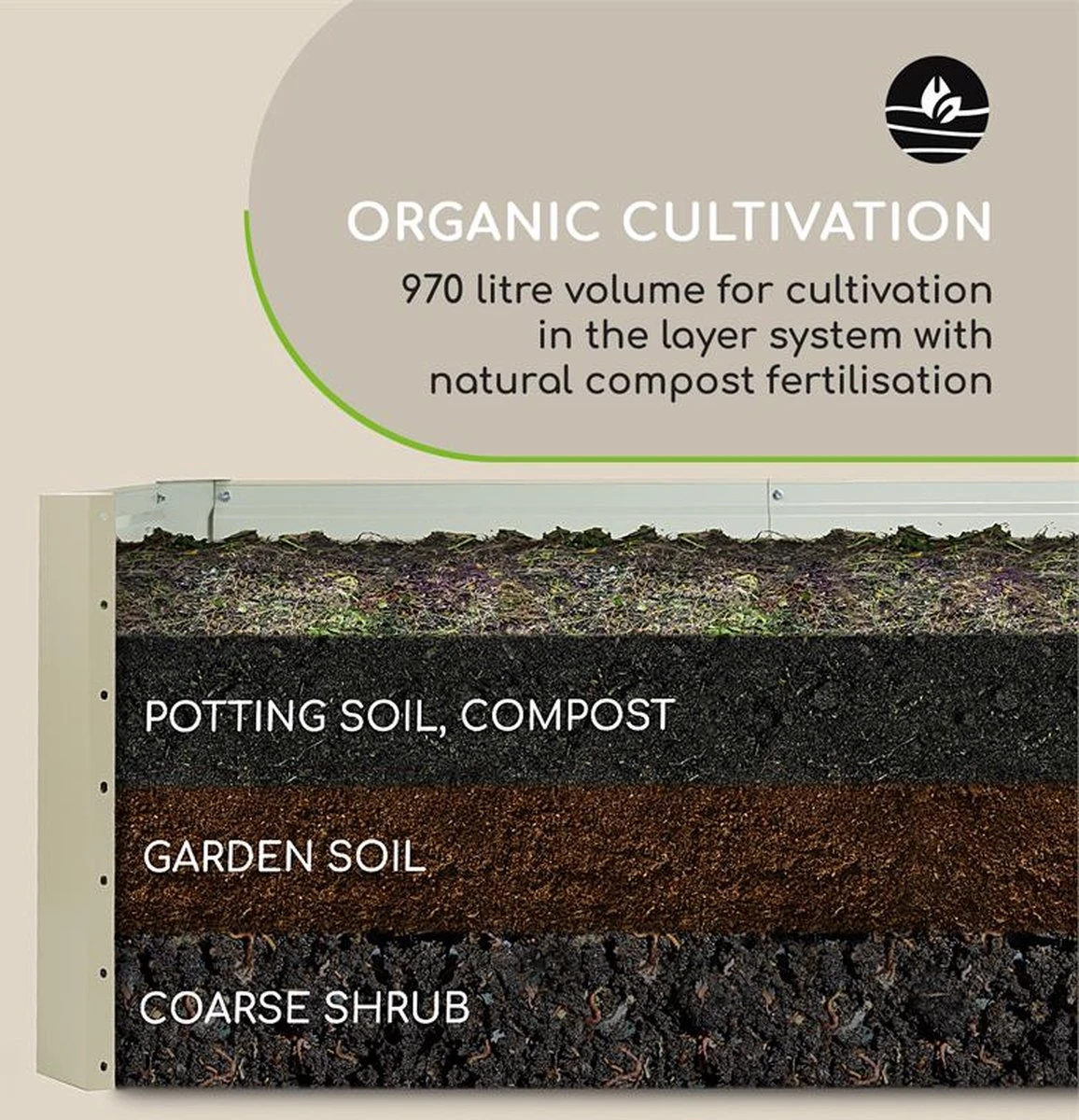 Blumfeldt High Grow Straight Kweekbak - Kweektafel - Moestuinbak 180 X 90 Cm - Werkhoogte 60 Cm - Inhoud 970 L - Staal - Zilver 17 Blumfeldt High Grow Straight Kweekbak - Kweektafel - Moestuinbak 180 X 90 Cm - Werkhoogte 60 Cm - Inhoud 970 L - Staal - Zilver - Afbeelding 15