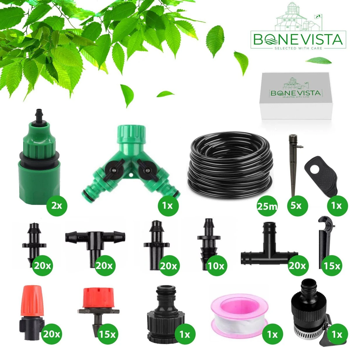 Bone Vista® 155 Stuks Water Druppelslang Irrigatiesysteem Tuin – Bewateringssysteem & Druppelsysteem 4 Bone Vista® 155 Stuks Water Druppelslang Irrigatiesysteem Tuin – Bewateringssysteem & Druppelsysteem - Afbeelding 2