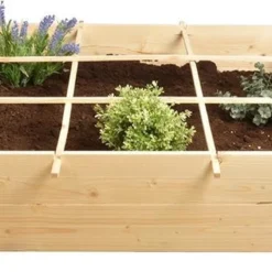 Merkloos Vierkante Meter Tuin - Hout - Inclusief Worteldoek - 9 Vakken - Moestuin - 100x100x20 Cm