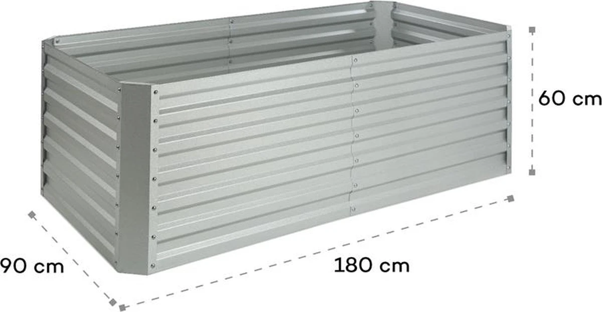 Blumfeldt High Grow Straight Kweekbak - Kweektafel - Moestuinbak 180 X 90 Cm - Werkhoogte 60 Cm - Inhoud 970 L - Staal - Zilver 20 Blumfeldt High Grow Straight Kweekbak - Kweektafel - Moestuinbak 180 X 90 Cm - Werkhoogte 60 Cm - Inhoud 970 L - Staal - Zilver - Afbeelding 18