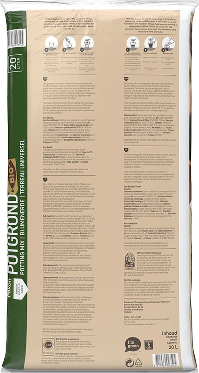 Pokon Bio Potgrond - 20l - Potgrond Universeel - 100 Dagen Voeding 4 Pokon Bio Potgrond - 20l - Potgrond Universeel - 100 Dagen Voeding - Afbeelding 2