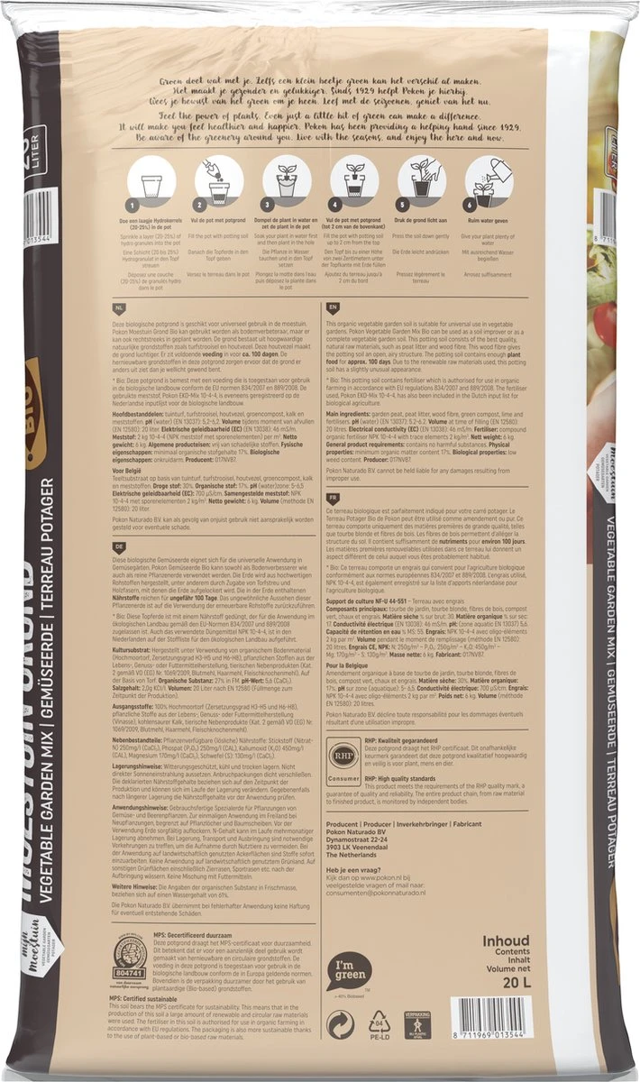 Pokon Bio Moestuingrond - 2 X 20l - Potgrond Voor Moestuinen - 100 Dagen Voeding 5 Pokon Bio Moestuingrond - 2 X 20l - Potgrond Voor Moestuinen - 100 Dagen Voeding - Afbeelding 3