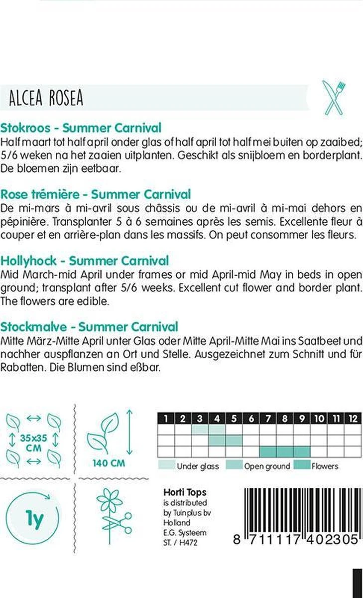 Hortitops Zaden - Althaea Rosea Summer Carnival - Stokroos 4 Hortitops Zaden - Althaea Rosea Summer Carnival - Stokroos - Afbeelding 2