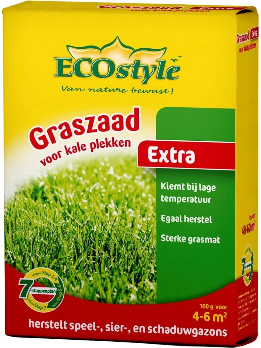 ECOstyle Extra Graszaad Herstel - Inzaaien Van Kale Plekken En Beschadigde Delen - Vogelwerende Coating - Dicht & Sterk Gazon - Kiemt Bij Lage Temperatuur - 4-6 M² - 100 GR 6 ECOstyle Extra Graszaad Herstel - Inzaaien Van Kale Plekken En Beschadigde Delen - Vogelwerende Coating - Dicht & Sterk Gazon - Kiemt Bij Lage Temperatuur - 4-6 M² - 100 GR - Afbeelding 4